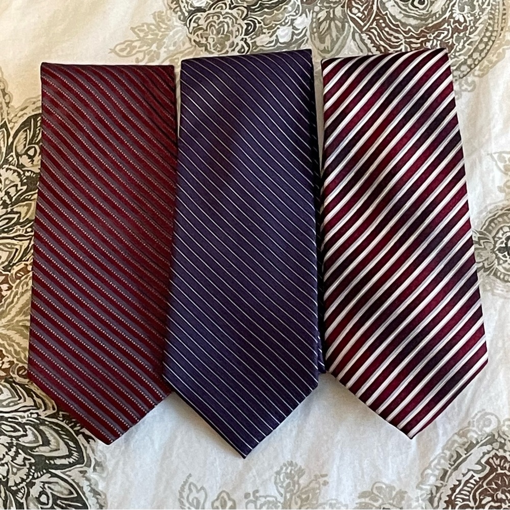 Multiple Brands O/S Striped Tie Collection - Burgundy, Purple, and Red